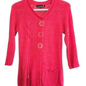 Laura Pink Button-Front Knit Cardigan